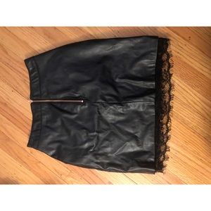 *SALE* Black faux leather lace trim skirt